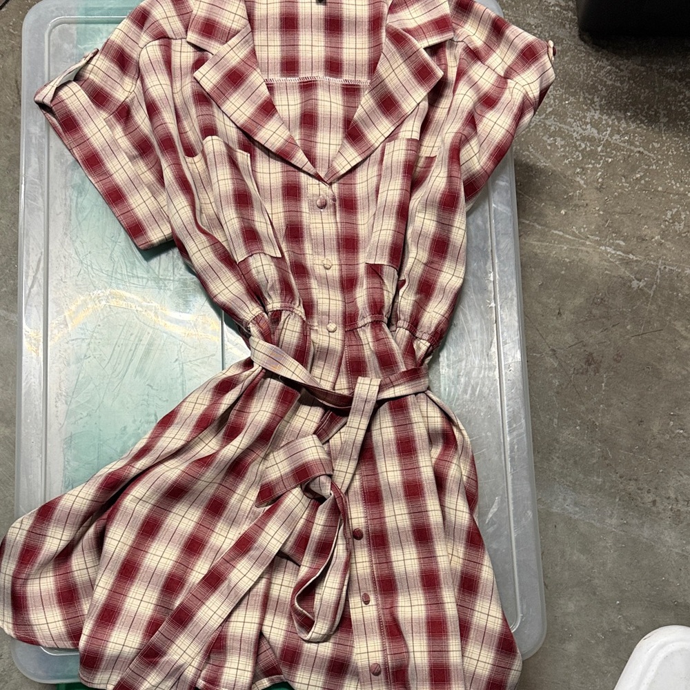 Lulu's Red and Cream Plaid Midi Dress
